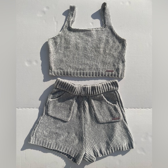 Lounge Underwear Gray Chenille Tank & Shorts Set Size M - Picture 2 of 5